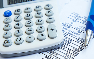 Financial accounting with calculator and business reports